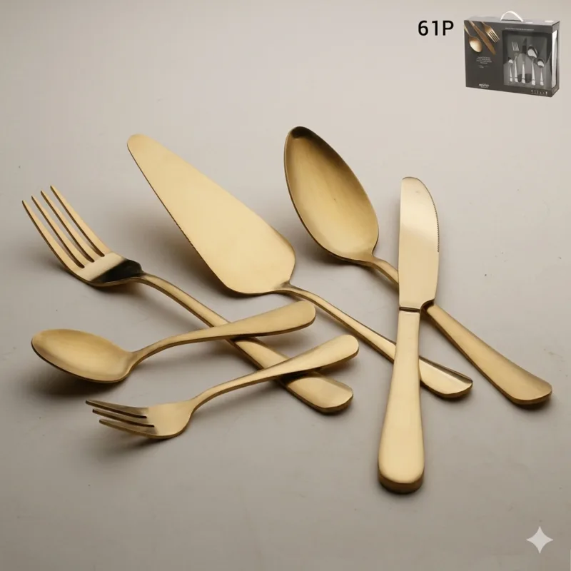 מערכת סכו"ם 61 חלקים – דגם זהב סאטן