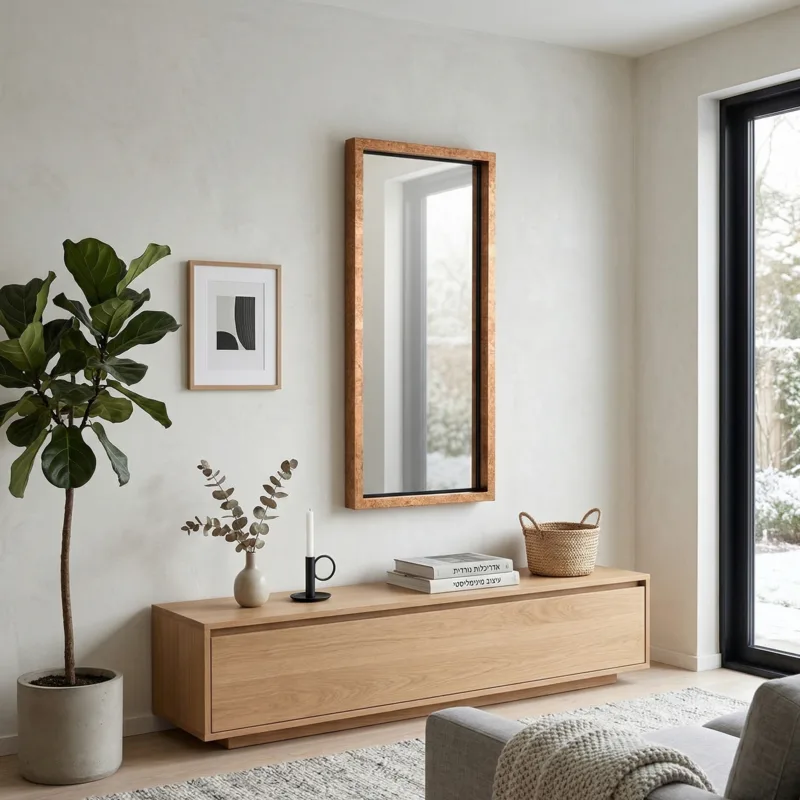 מראת גוף פנורמית גלית 192 ס"מ מסגרת עץ אורגנית , 3 גוונים לבחירה