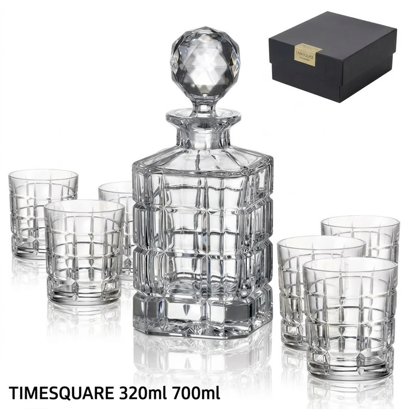 סט דקנטר + 6 כוסות ויסקי TIMESQUARE מקריסטל בוהמיה – 7 חלקים