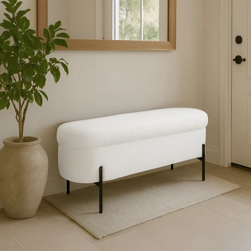 ספסל אחסון בוקלה לבן