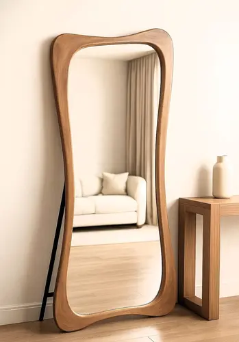 וודי מראת גוף אמורפית מסגרת עץ עם רגל תומכת