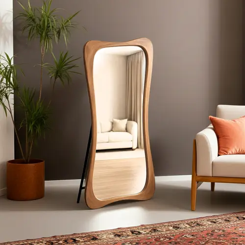 וודי מראת גוף אמורפית מסגרת עץ עם רגל תומכת