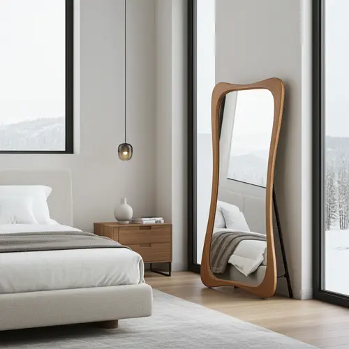 וודי מראת גוף אמורפית מסגרת עץ עם רגל תומכת