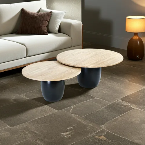 סט שולחנות בסיס עץ ופלטת וטרוונטין