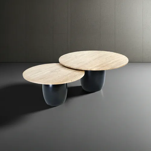 סט שולחנות בסיס עץ ופלטת וטרוונטין