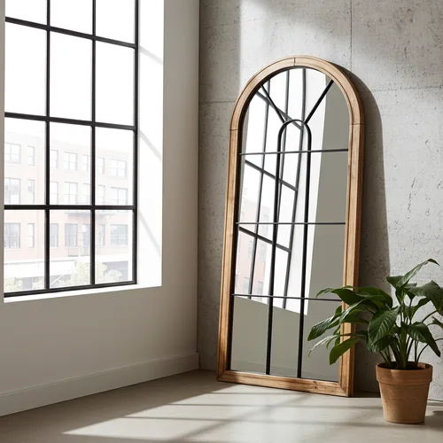 מראת חלון קשת אדריכל עץ ממוחזר וברזל 183*83 ס"מ