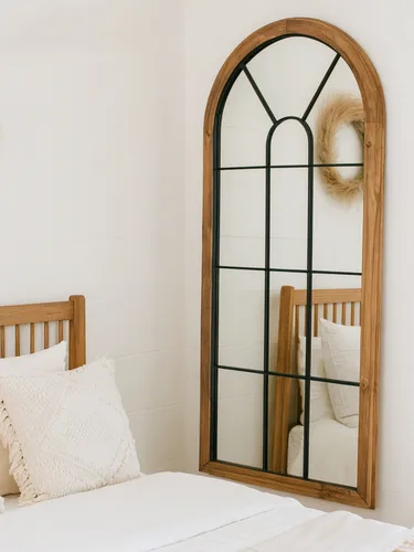 מראת חלון קשת אדריכל עץ ממוחזר וברזל 183*83 ס"מ