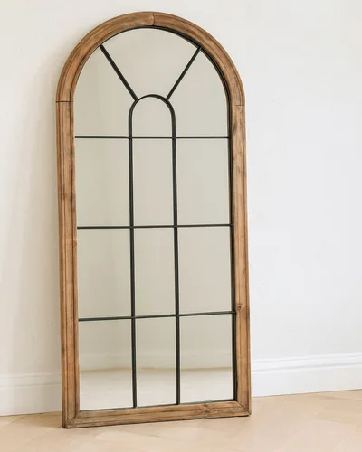 מראת חלון קשת אדריכל עץ ממוחזר וברזל 183*83 ס"מ