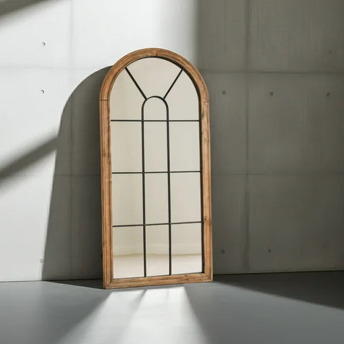 מראת חלון קשת אדריכל עץ ממוחזר וברזל 183*83 ס"מ