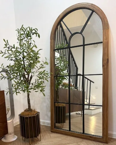 מראת חלון קשת אדריכל עץ ממוחזר וברזל 183*83 ס"מ