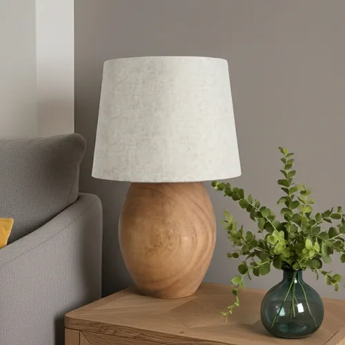 מנורת שולחן נועם בסיס עץ טבעי מעוגל