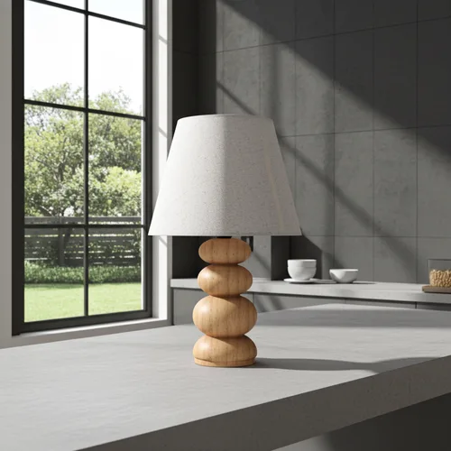 מנורת שולחן בבל כדורי עץ טבעי