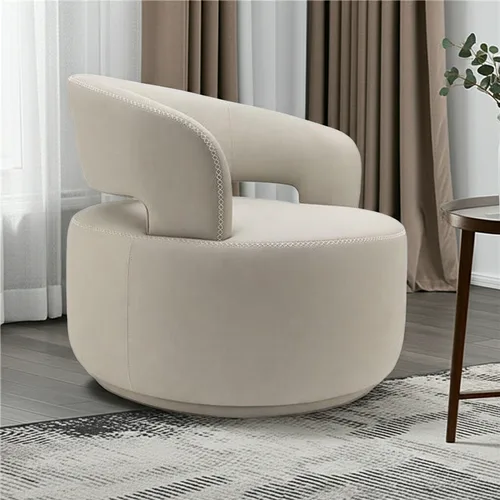 כורסא מעוגלת בריפוד דמוי עור שמנת