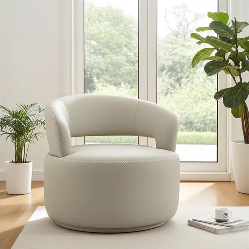 כורסא מעוגלת בריפוד דמוי עור שמנת