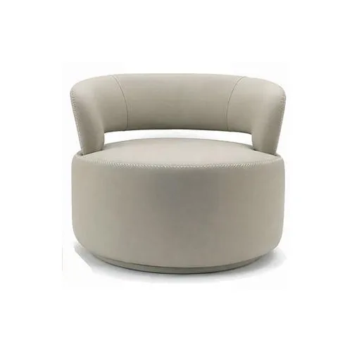 כורסא מעוגלת בריפוד דמוי עור שמנת