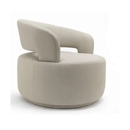 כורסא מעוגלת בריפוד דמוי עור שמנת