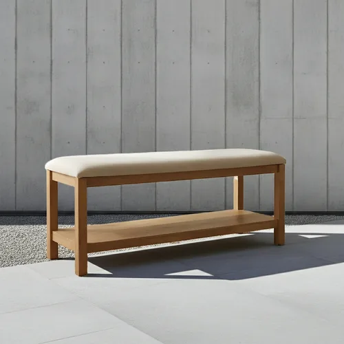 ספסל עץ יער מרופד עם אחסון