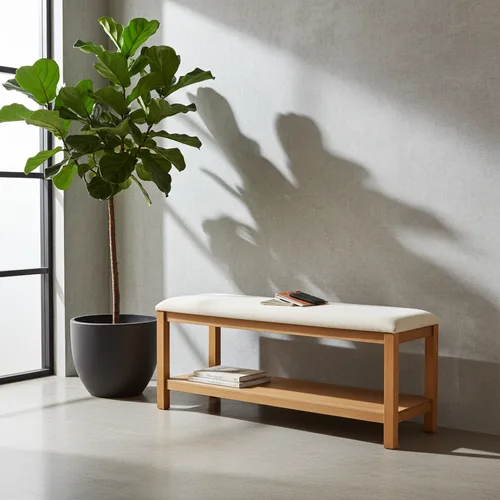 ספסל עץ יער מרופד עם אחסון