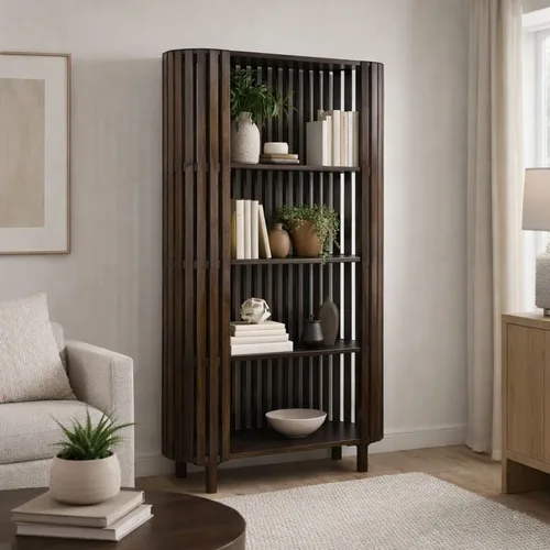 ארון ספריית עץ מנגו כהה מונטרי