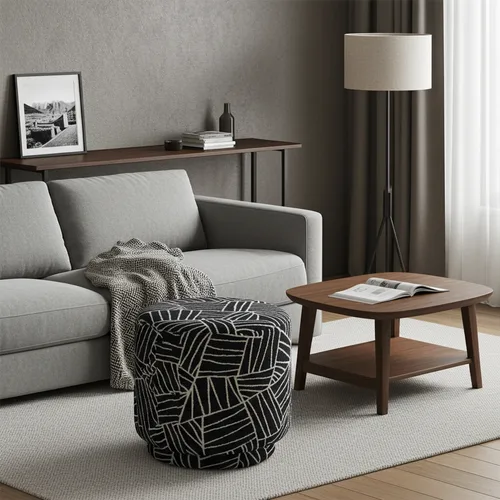 הדום גיאומטרי שחור לבן עגול