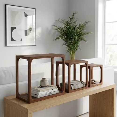 סט שלושה מדפי עץ ופורניר