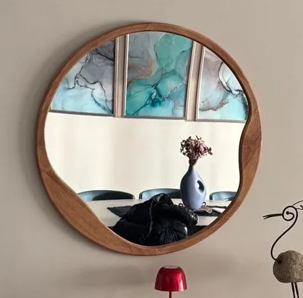 מראה וודי עגולה מסגרת עץ אמורפית 60\80\100 סמ לבחירה