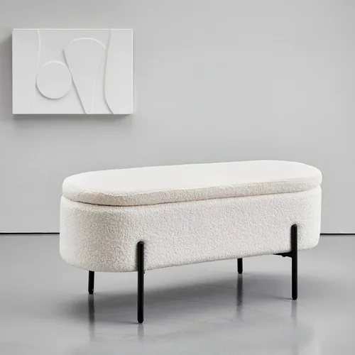 ספסל אחסון בוקלה לבן