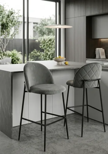 כיסא בר רוי אפור רגל שחורה