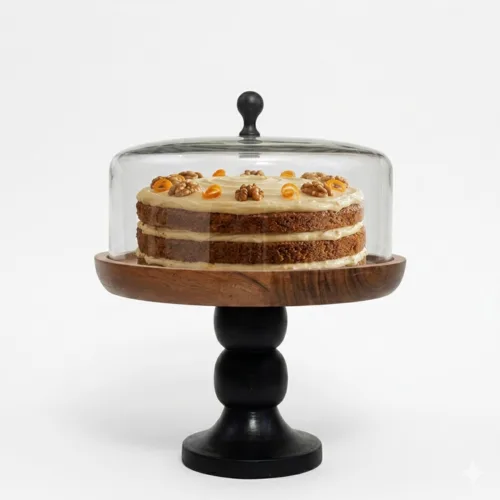 מעמד לעוגה עץ מלא ורגל דקורטיבית – דגם אופיר Black & Wood