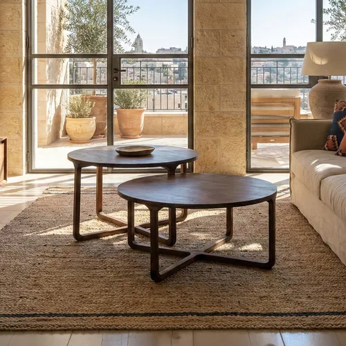 FORMA Duo | סט 2 שולחנות סלון עגולים מעץ בגוון אגוז כהה