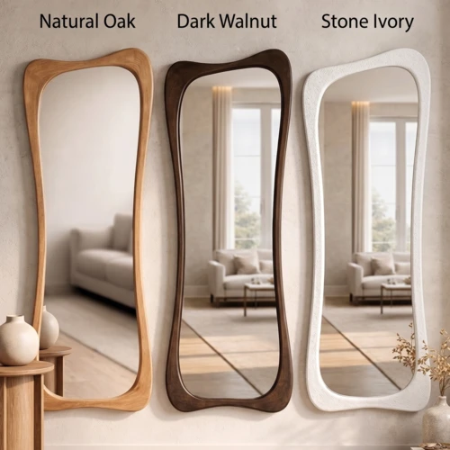 מראת WAVE Wall – מראת גוף אמורפית לתלייה - אגוז -טבעי- אבן