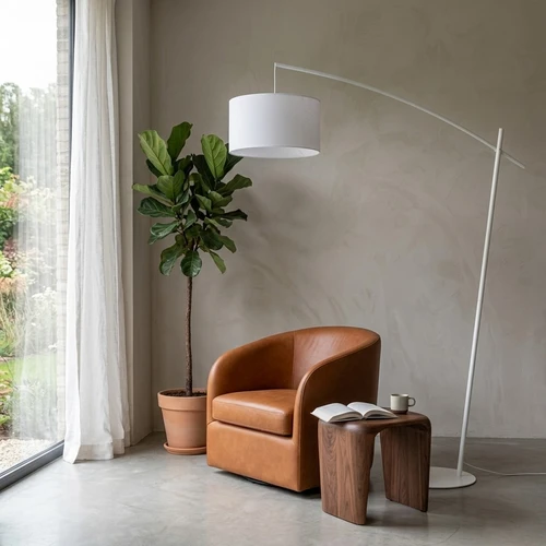 מנורת רצפה ARC BLANC – מנורת קשת לבנה עם אהיל בד