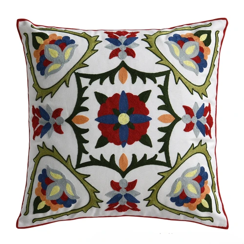 כרית נוי רקומה FLORE – פרחים צבעוניים 45×45 ס״מ
