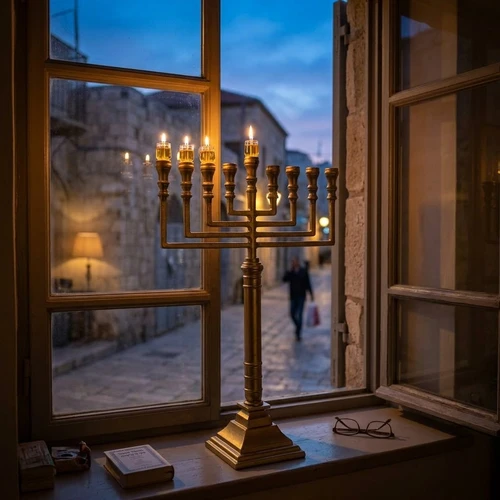חנוכיית ירושלים GOLD BRASS – גובה 70 ס״מ