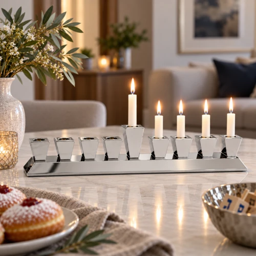 חנוכיית בראס ניקל – חנוכייה מודרנית בעיצוב גיאומטרי