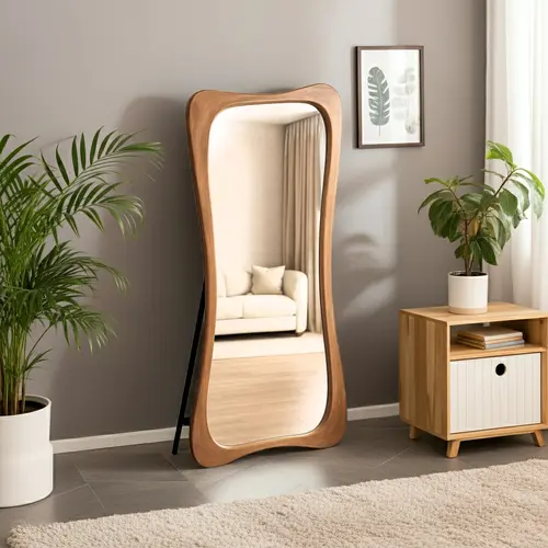 וודי מראת גוף אמורפית מסגרת עץ עם רגל תומכת