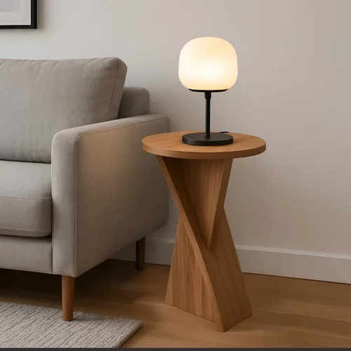 שולחן צד טוויסט מעץ גוון אגוז