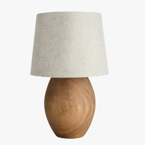 מנורת שולחן נועם בסיס עץ טבעי מעוגל