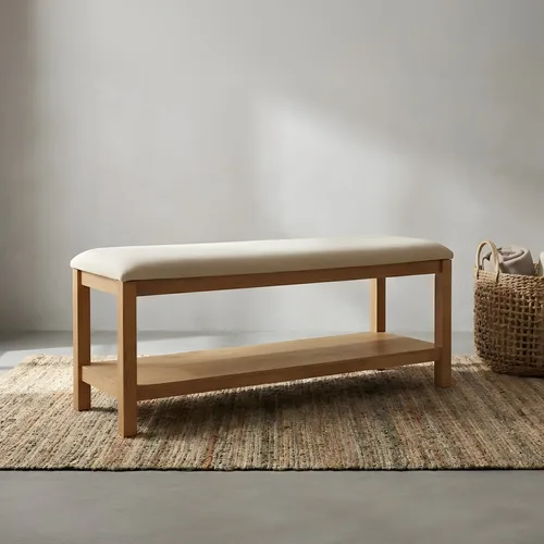 ספסל עץ יער מרופד עם אחסון