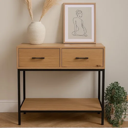 קונסולה מלאני צרה 80 ס"מ 2 מגרות ומדף תחתון