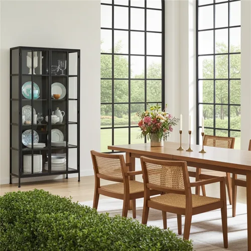 ארון ויטרינה תעשייתי מנהטן מתכת וזכוכית