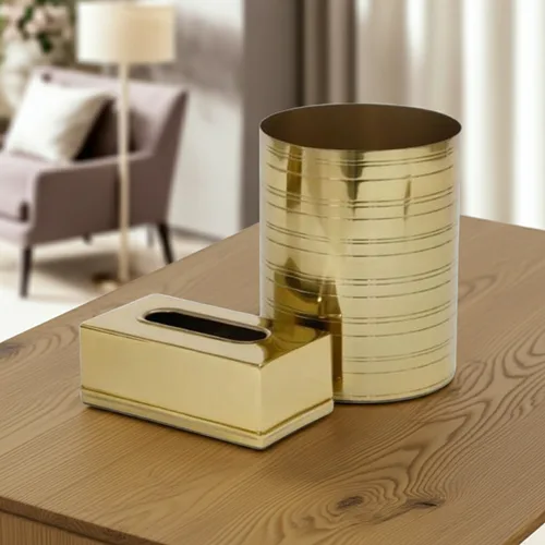 סט פח אשפה וקופסת טישיו זהב אימפריאל