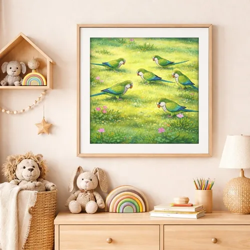 תמונה לחדר ילדים תוכים בגינה