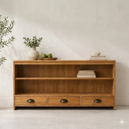 מזנון קונסולה ארז עם מגירות ומדפים לבן או טבעי לבחירה