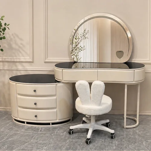 סט פינת איפור אדל הכוללת קונסולה, שידת מגרות, הדום ומראת לד