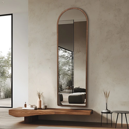 מראת ARC Wood – מראת גוף חצי מעוגלת במסגרת עץ טבעי