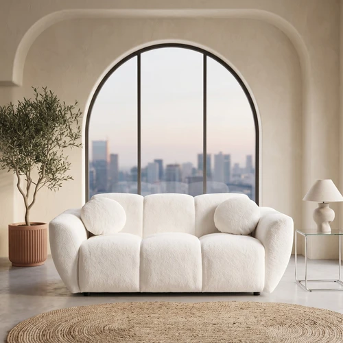 ספה זוגית SIENA WHITE – בוקלה לבן בעיצוב מעוגל | 188 ס״מ