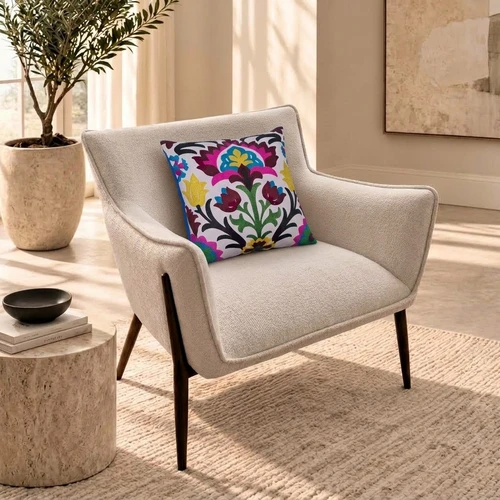 כרית נוי רקומה FLORA – פרחים צבעוניים 45×45 ס״מ  כולל מילוי