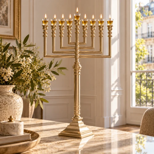 חנוכיית ירושלים GOLD BRASS – גובה 70 ס״מ